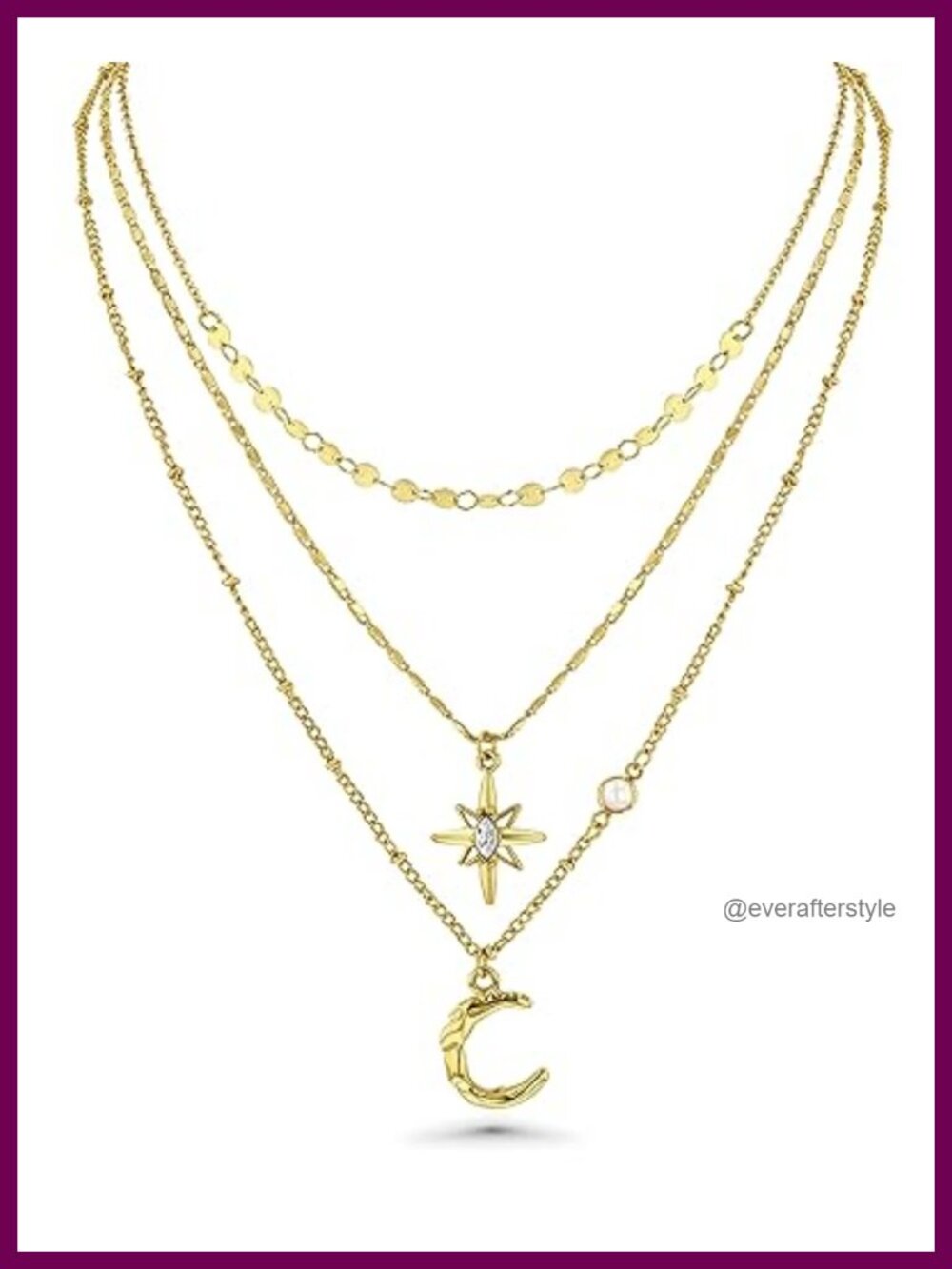 Gold Plated Layered Necklace Set with Moon and Star Pendants
